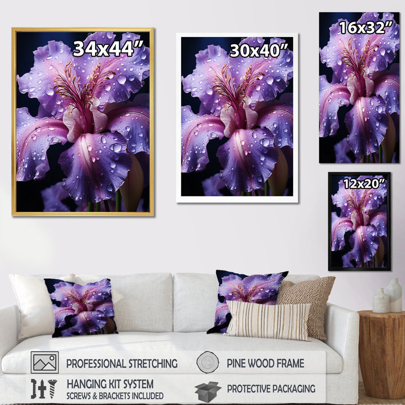 Dearran mauve majestueux iris noir I - impression, Toile tendue, H 44 po x l 34 po x P 1,5 po