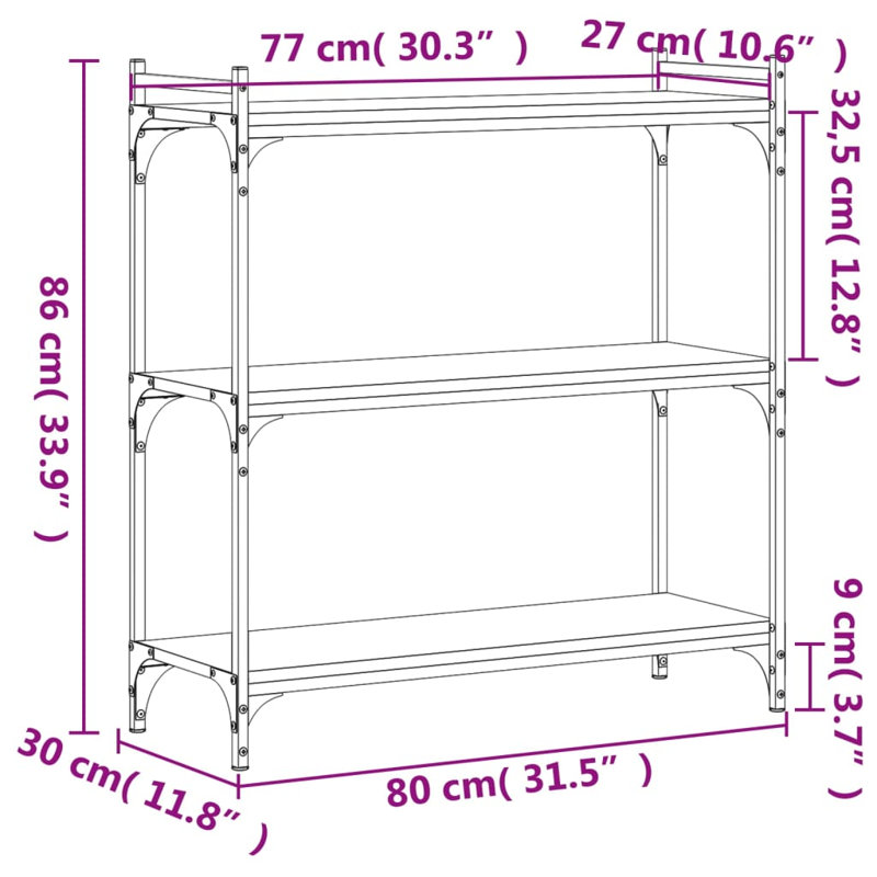 Aaleigha 86cm H x 30cm W Metal Standard Bookcase, 86cm H x 30cm W x 80cm D, Black