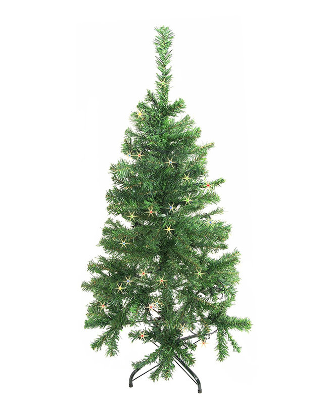 Arbre de noël artificiel pin vert 4 pi avec 50 lumières multicolores