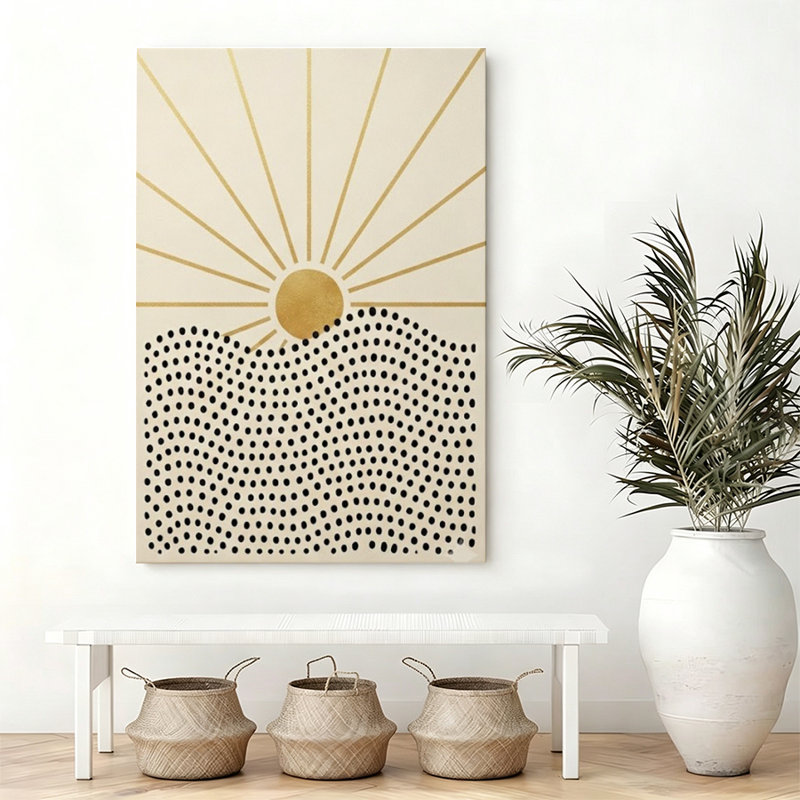 Toile, art mural paysage lever de soleil minimaliste, soleil doré et Rolling Hills, reproduction d'art sur toile tendue pour la décoration du salon