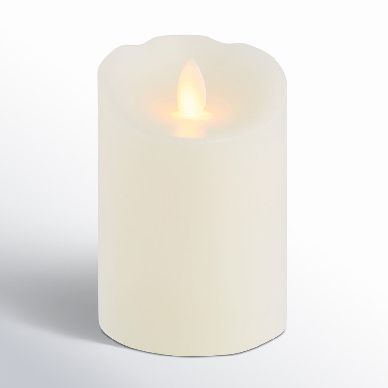 Unscented Realistic-Flame LED Wax Pillar Candles, 4"L x 3"W