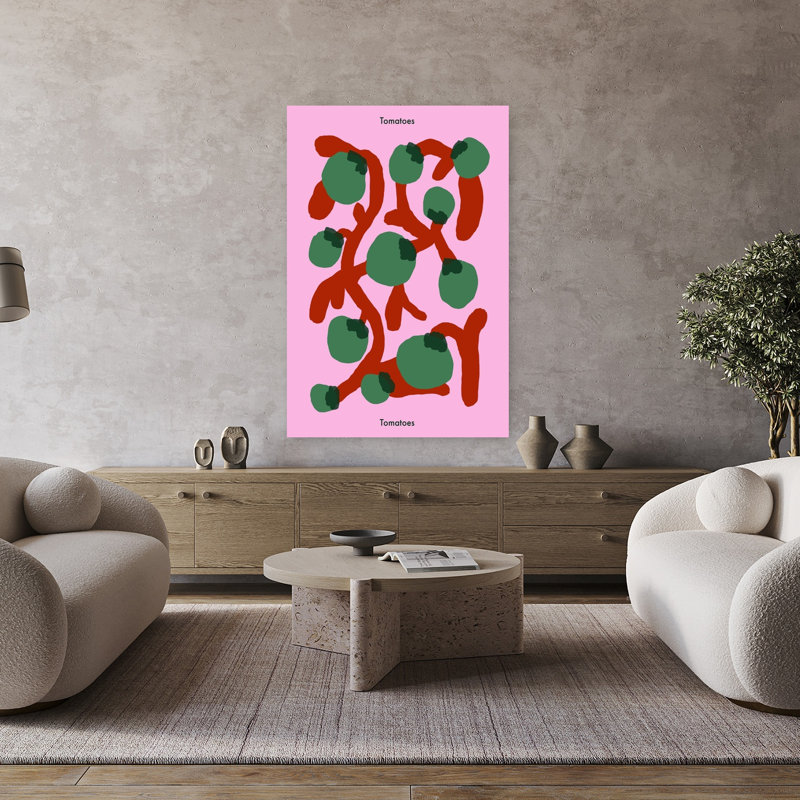 Tomate verte, art mural rose, H 48 po x l 32 po