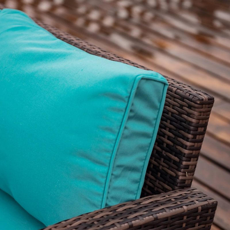 Baecher Wicker 6-Person Outdoor Seating Group with Cushions, Brown Frame/Turquoise Cushion