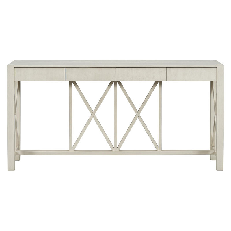 60''Acacia Veneer Console Table With 4 Spacious Drawers, Modern Crisscross Design Entryway Table With Open Bottom Storage,Farmhouse Sofa Table For Living Room,Kitchen,Dining Room,Hallway
