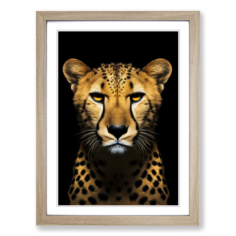 Cheetah Minimalism - Single Picture Frame Print on Wood, Oak , 46cm H x 34cm W x 2cm D