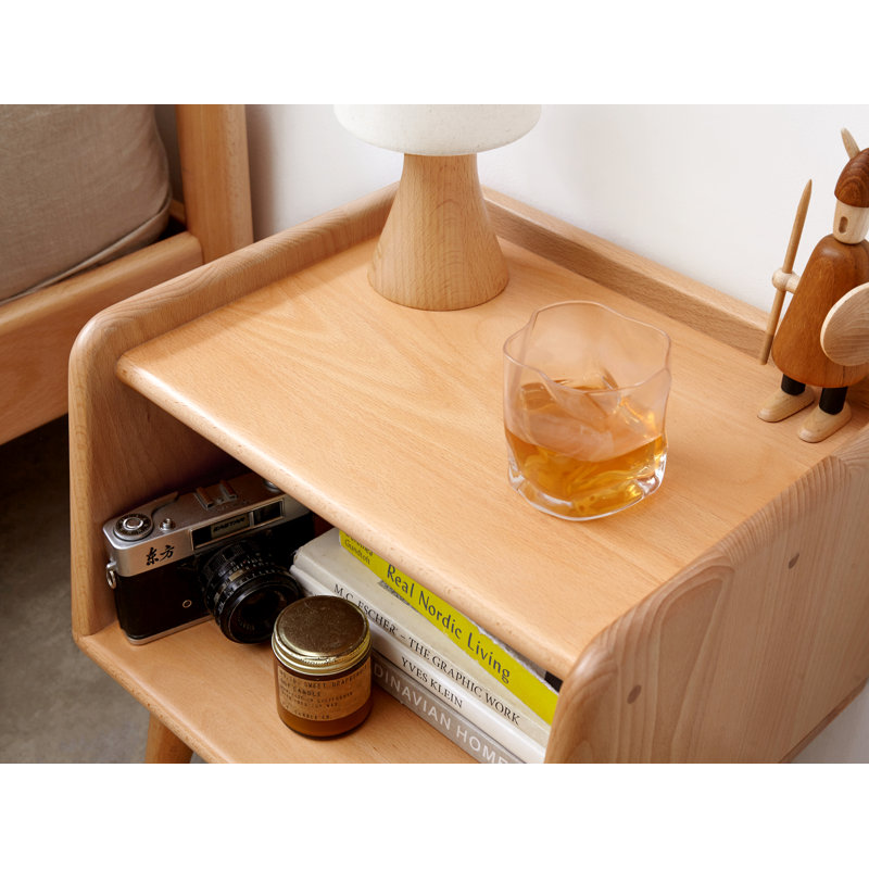 Ensemble de 2 tables de chevet en bois de hêtre massif et étroit de 15,75 po avec tablette ouverte, Chêne