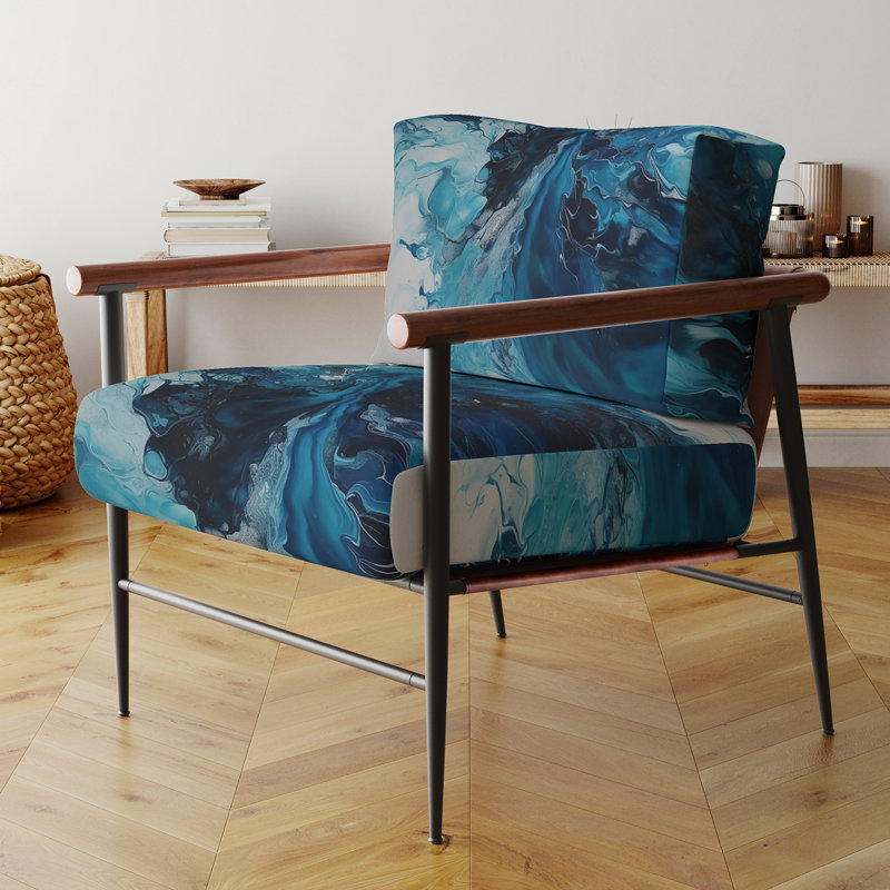 Chaise avec accoudoirs décorative abstraite sarcelle et noire Aims Whimsy I, Doré