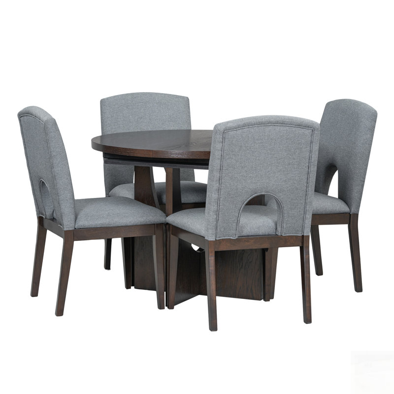 Ensemble de table de salle à manger extensible moderne 5 pièces avec rallonge amovible de 16,2 pouces, parfait pour les petits espaces et polyvalent