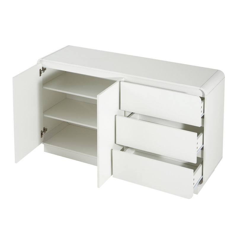 Buffet blanc moderne, armoire de rangement de 55,1 po de largeur avec 2 portes et 3 tiroirs, salle à manger et salon polyvalents