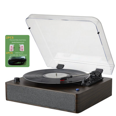 Tourne-disque en vinyle noyer à 3 vitesses avec haut-parleurs stéréo intégrés, audio sans fil Bluetooth, lecteur de musique rétro Home Decor, cadeau idéal pour les amateurs de vinyle