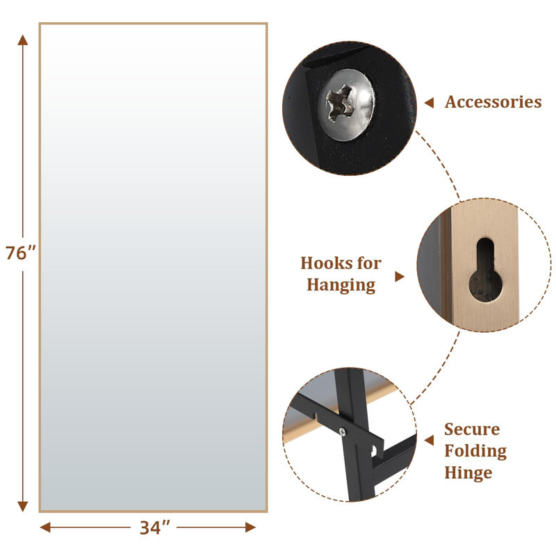Oversized Full-Body Hanging Or Leaning Rectangle Mirror, Gold, 71" x 31"