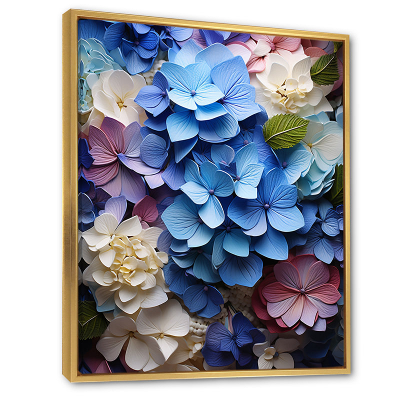 «Jeiner Blue Hydrangea Garden Enchantment», reproduction sur toile, H 32 po x l 16 po x P 1 po, Cadre flottant doré