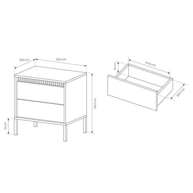 53cm W Metal Bedside Table, Beige