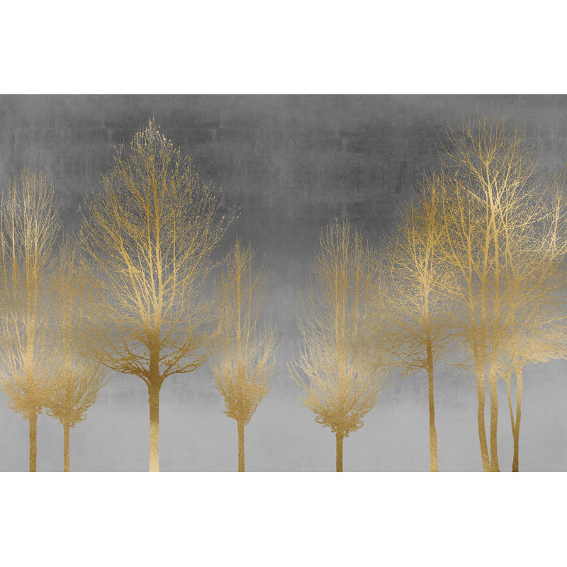 Grey And Gold Treeline by Kate Bennett - Wrapped Canvas Painting, 20cm H x 30cm W