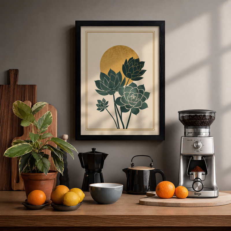 Layered Lotus Blooms Botanical - Framed Print, A2 - 59.4 x 42.0 cm, Black