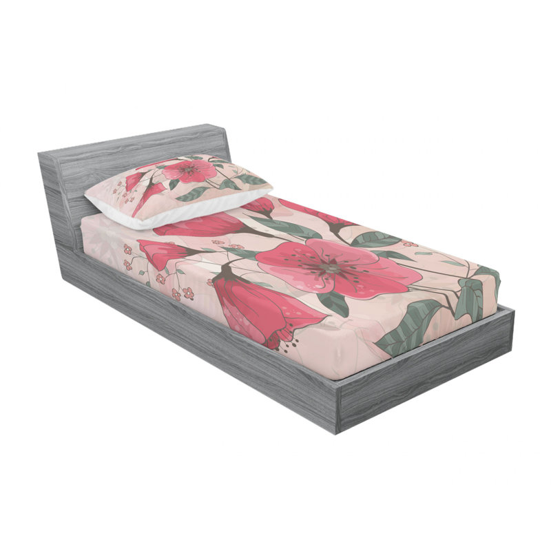 Ensemble de draps à motif floral, Ensemble de draps pour lit simple TG avec drap-hou