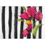 Fleurs sur rayures noires et blanches | Reproduction encadrée avec passe-partout-776165747
