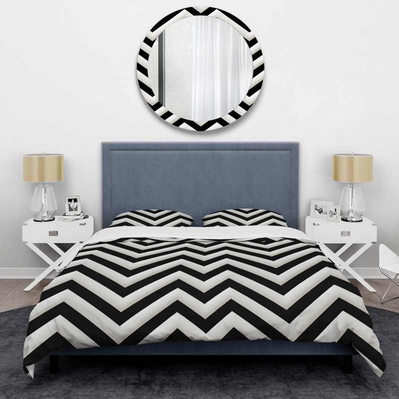 Ensemble de housse de couette à motif de chevrons noir et blanc Harmony, Housse de couette pour très grand lit et 2 très