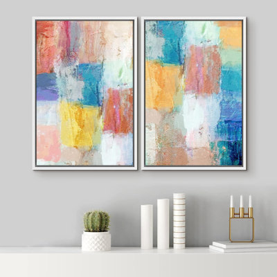 Colorful Brushstrokes " Patchwork Pastel Watercolor Blocksism Colorful " 2 - Pieces