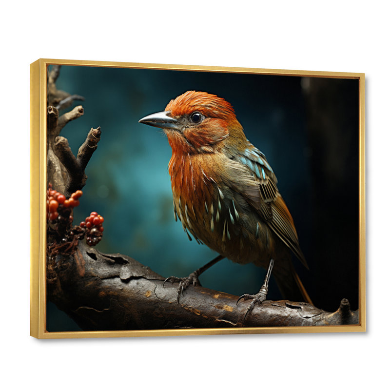 Bird Portrait III - Animals Canvas Wall Art, Cadre flottant doré, H 24 po x l 32 po x P 1 po