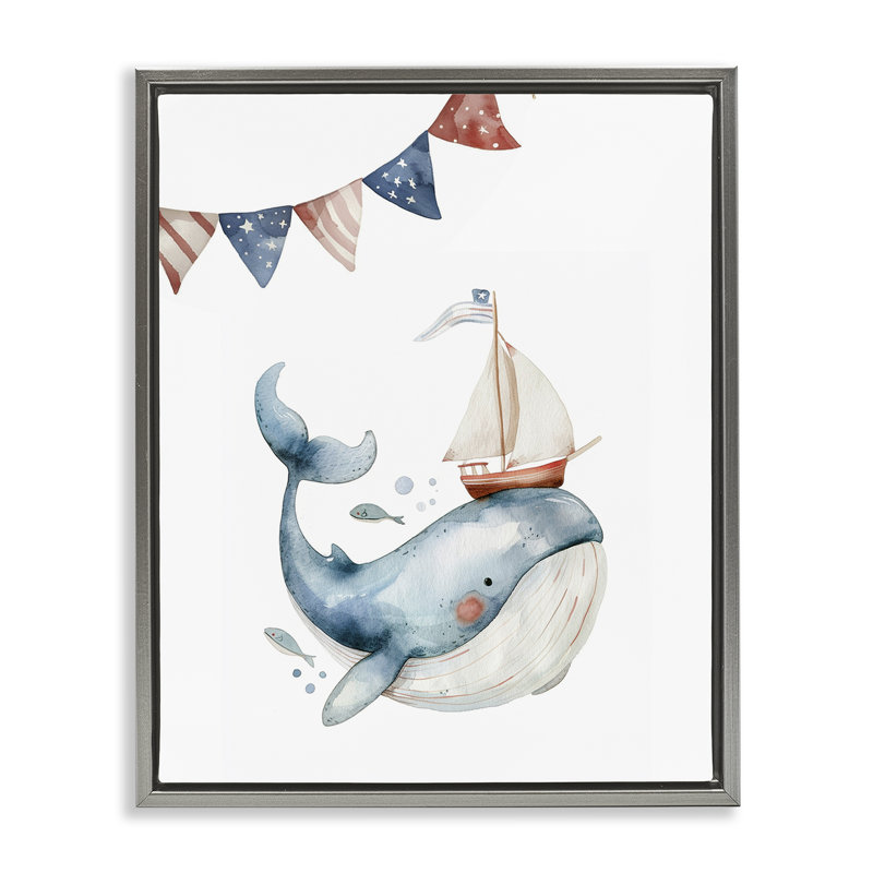  Mignonne baleine flottante, art mural par LSR Design Studio, Cadre flottant gris lustré, H 31 po x l 25 po