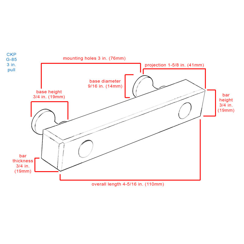 Elegance 3" Center Bar Pull, Clear/Satin Brass