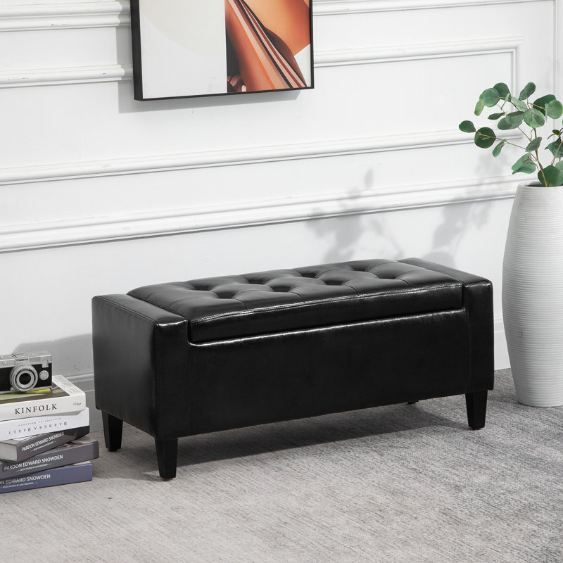 Banc de rangement, banc repose-pieds avec plateau rabattable, noir, Noir