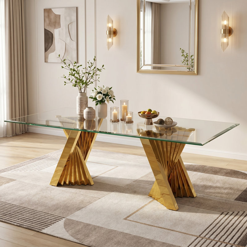 Charleily 94'' Dining Table, Gold, 30" H x 94"L x 42"W