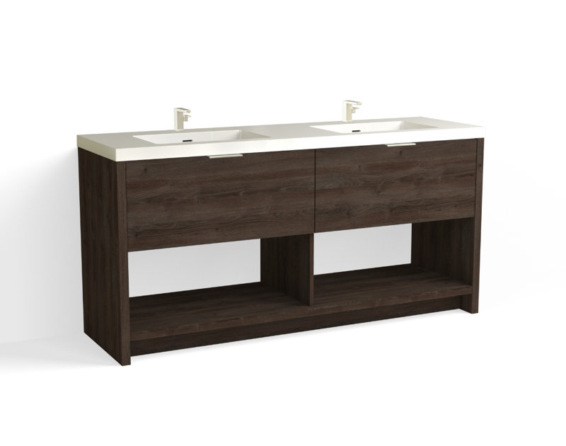 Vista 72" W Freestanding Double Bathroom Vanity, White Nanomatte/Matte Black, White Gloss, Single-Hole
