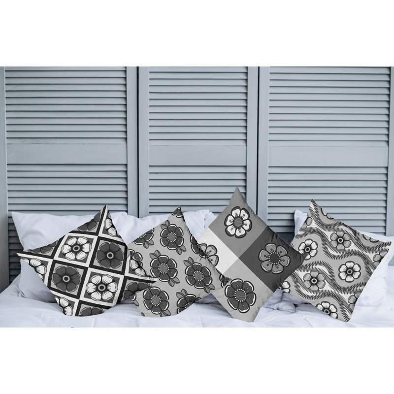 Housse de coussin Abstract, 16 po x 16 po, Gris gris et blanc