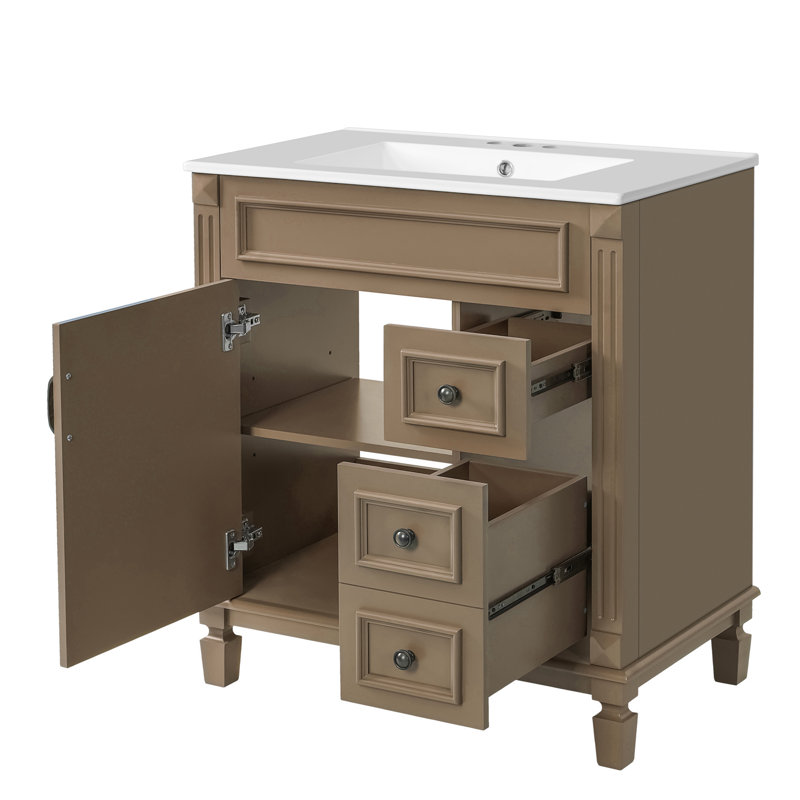 Meuble-lavabo moderne 30 "avec comptoir en céramique, Brun