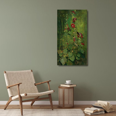 "Red Hollyhocks" by  John La Farge - Gallery Wrap Canvas Wall Art