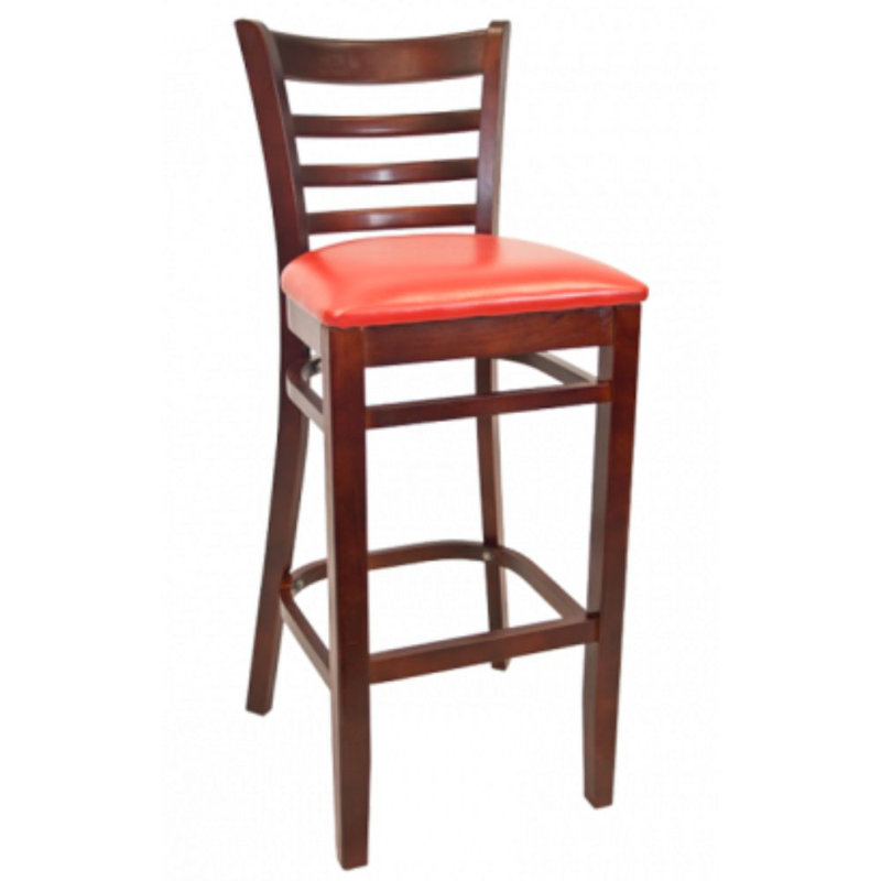 29" Solid Beechwood Bar Stool, Red, Dark Mahogany