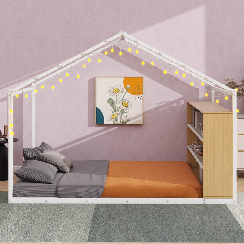 Éclairage intégré en métal en forme de structure de lit, Lit double , Blanc