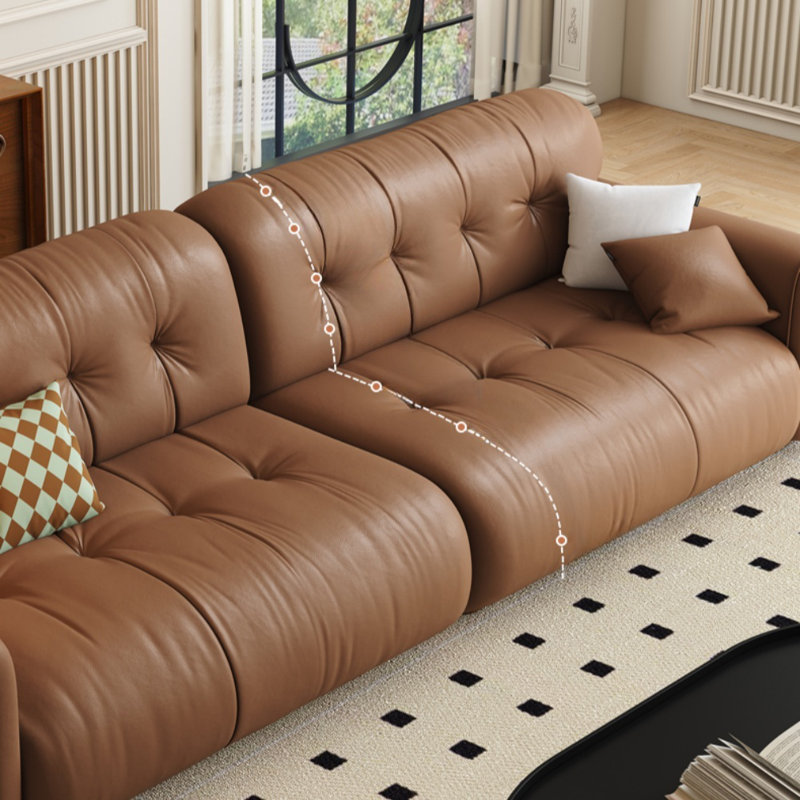 Retro Coffee-colored  Living Room Sofa, 32.28" H x 110.24" W x 39.37" D