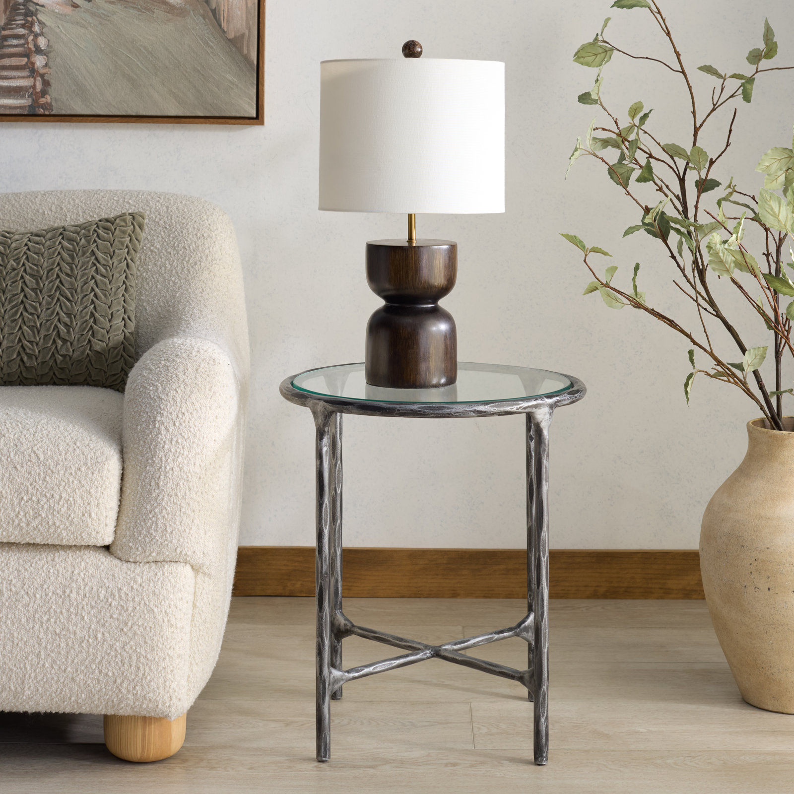 Evelynn Glass Cross Legs End Table, Clear, Silver
