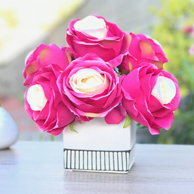Silk Roses Arrangement in Vase