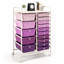 Chariot de rangement à 15 tiroirs avec outils de rangement utilitaire et papier à découper multi-usage mauve