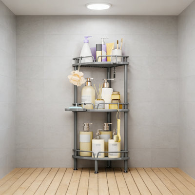 3-Tier Corner Shower Caddy Stand With Soap Holder & Hooks - Adjustable Floor Storage Organizer With Non-Slip Base For Bathroom