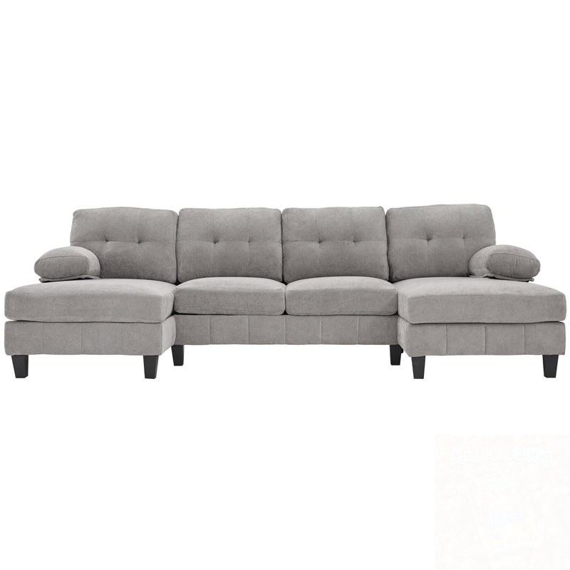 Canapé modulaire en U avec coussins doubles et coussins d'accoudoirs, Gris chenille