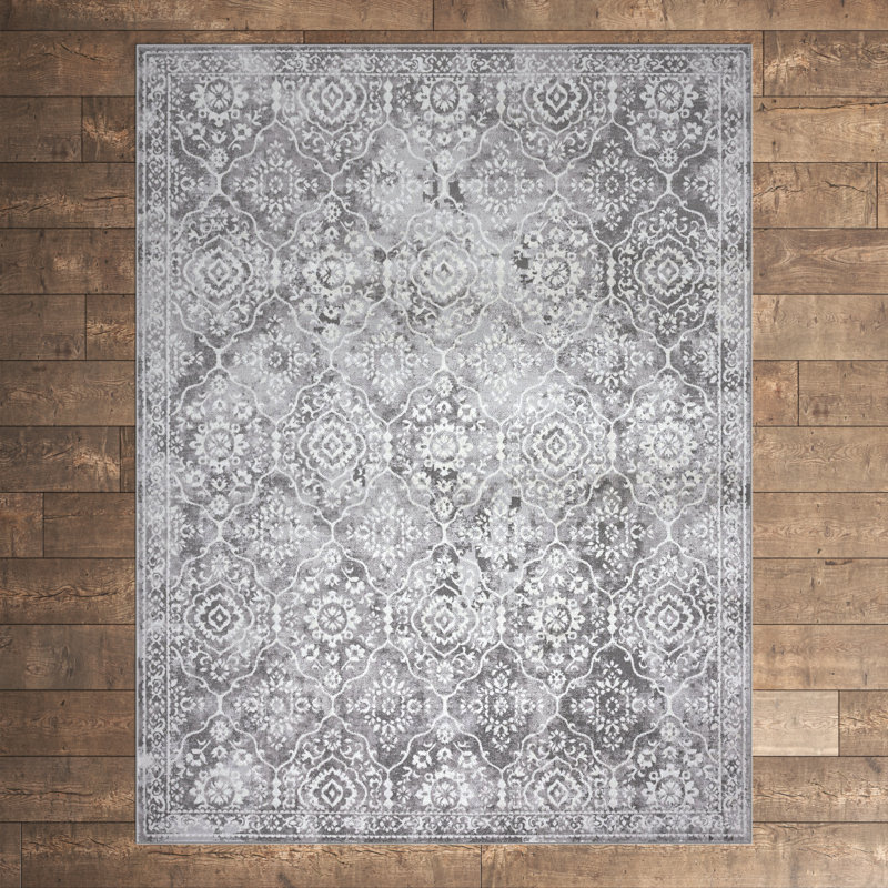 Arnola Marley Oriental Floral Gray Indoor Area Rug for Living Room, Bedroom, Dining Room, Rectangle 8'9" x 12'2"