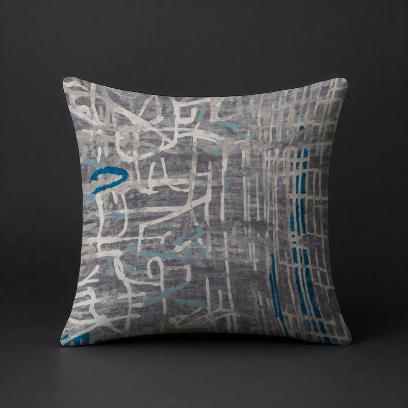 Coussin décoratif intérieur / extérieur gris Modern Modern, Carré 16 po, Gris / beige abstrait 10