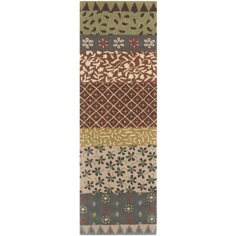 Tapis floral en laine / coton / latex touffeté à la main Mccullough, Tapis de couloir 2 pi 3 po x 7 pi