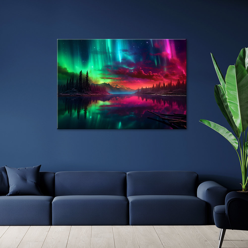 Leinwanddruck, Aurora Borealis vor dem Hintergrund der Berge - Wrapped Canvas Print