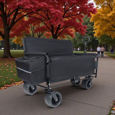 3-In-1 Folding Wagon Cart With Bench Seat & Storage Patent Protection - Includes 1 Ice Pack, 500Lbs Heavy-Duty Utility Wagon, 180L Capacity All-Terrain Wheels For Camping