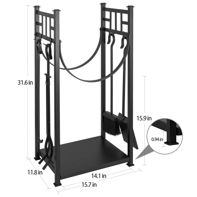 Hermit 31.6in Large Firewood Rack Fireplace Tools Set Wood Holder Indoor log Rack With Tools Tall