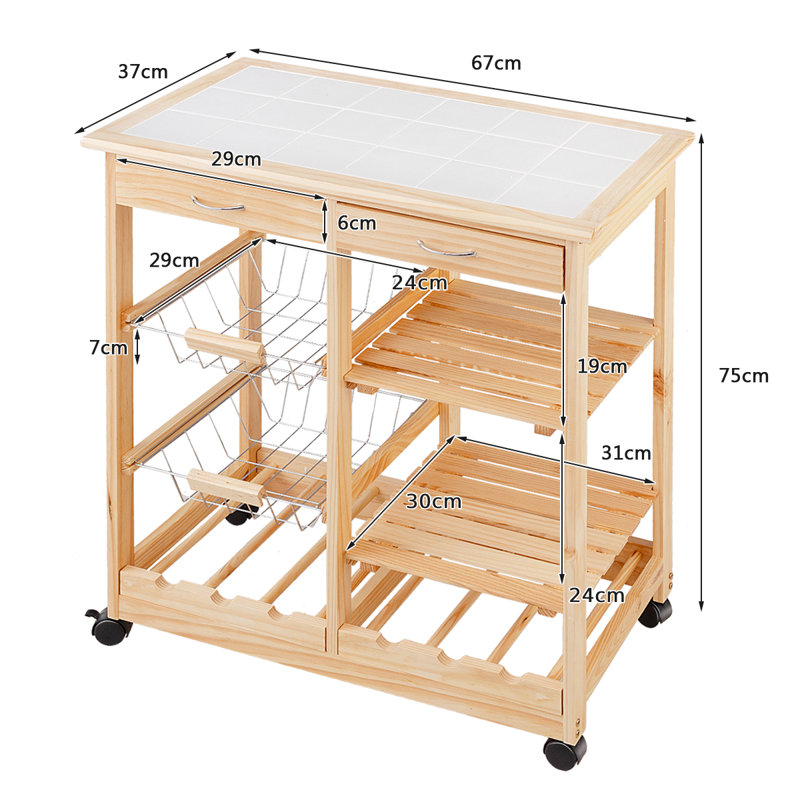 Myca Solid Wood Bar Cart, Natural Wood