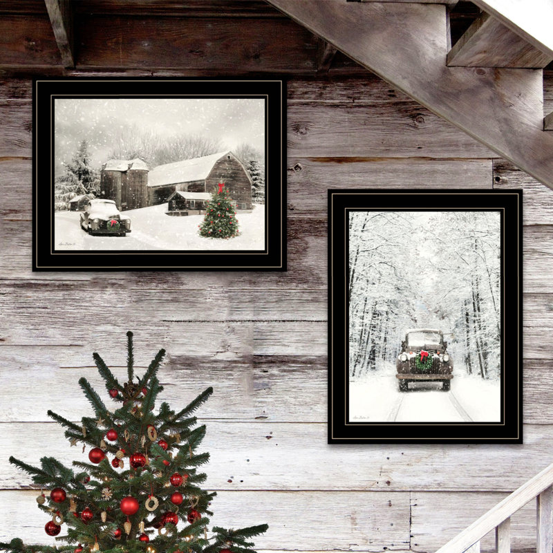Vignette 2 pièces «Antique Christmas», cadre noir