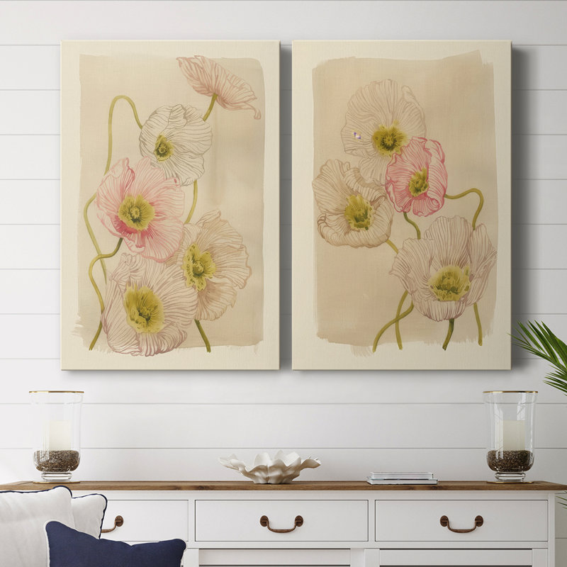 Rétro coquelicots I - Toile tendue avec châssis de qualité supérieure - Prêt à être accroché, H 60 po x l 40 po