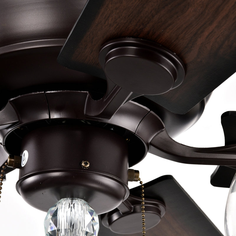 52'' Crystal Shade Ceiling Fan Lamp ,3 Speed ,4 Timing , 5 Reversible Blades Crystal Ceiling Fan ,5PCS*E12  (NO Include Bulb) --  Hand Pull Chain